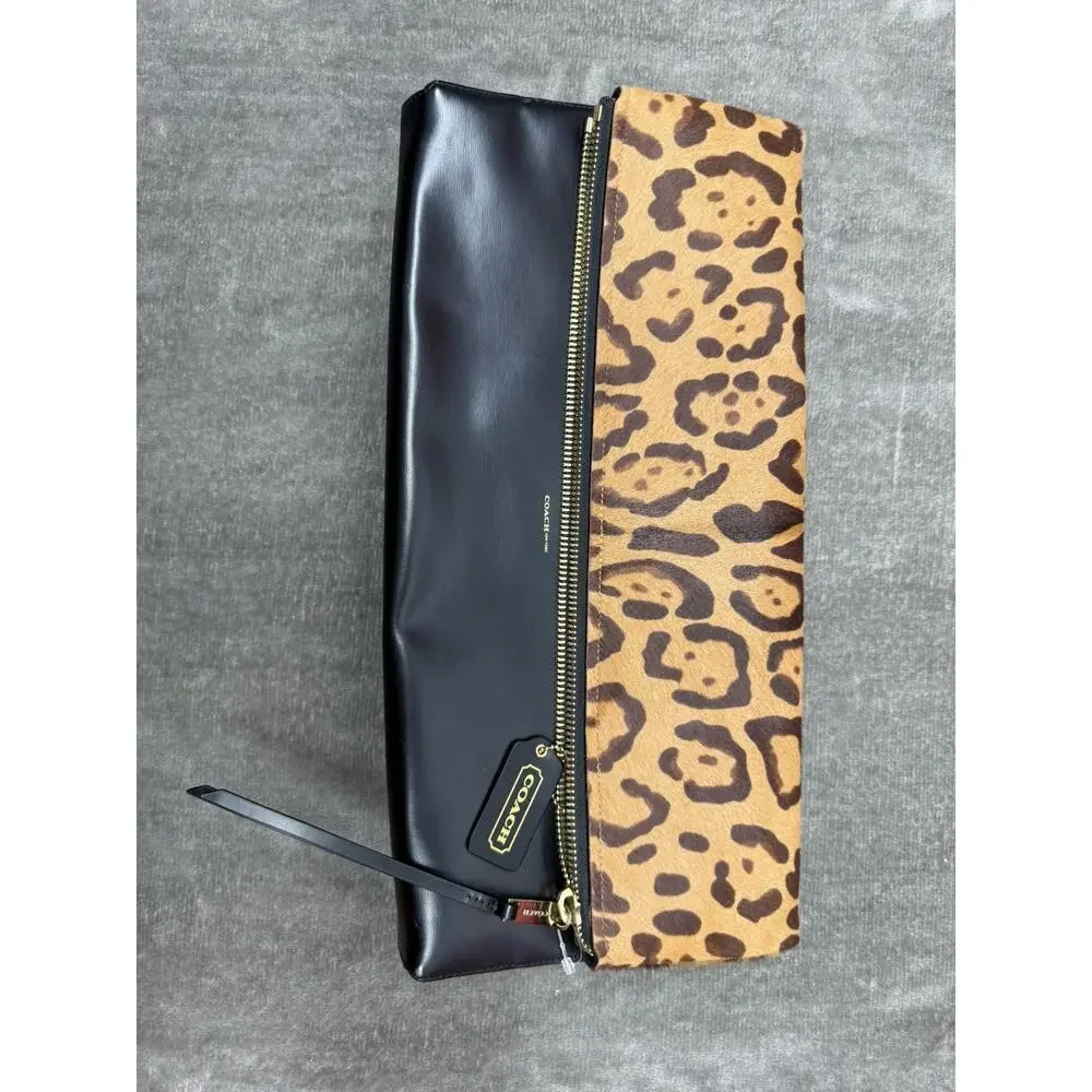 NEW Coach Leopard Pony Hair Foldover Clutch Wristlet Leather Sample Sale
